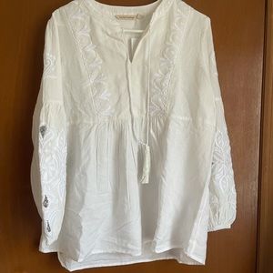 Soft Surroundings Marissa Top White Embroidered Embellished